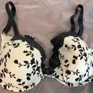 Maidenform Comfort Devotion Black White Floral Underwire Bra Size 34DD